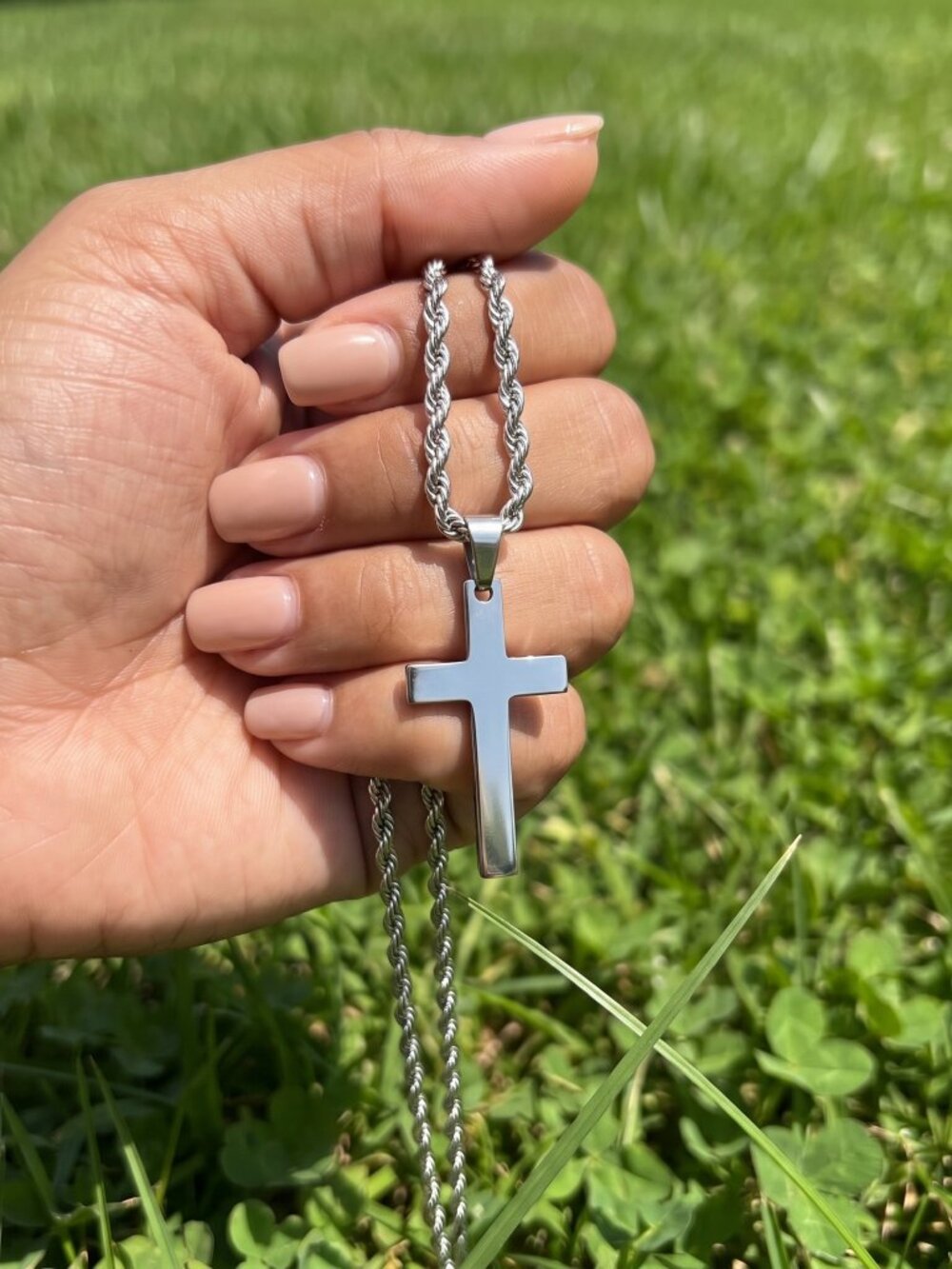 Mens Rope Real Silver Chain 22 Inch Plated 4mm Plain Cross Waterproof New